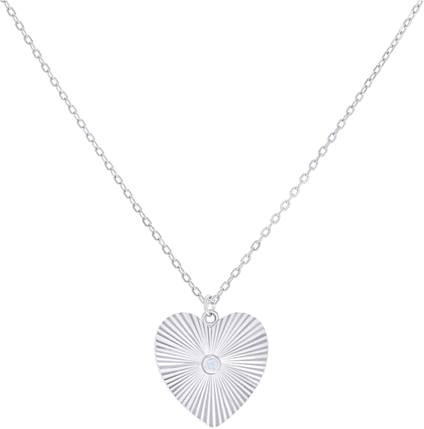 Jewels By Lux Sterling Silver Or Yellow-Tone Womens Cubic-Zirconia Heart Charm Necklace Size 16 + 2 Inches