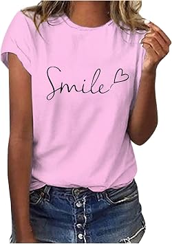 T-Shirt Women's Summer Cotton Tops Crew Neck Short Sleeve Print Blouse Basic Shirt Comfortable Cotton Tunic Tee Tops Slim Shirt for Spring Summer Autumn
