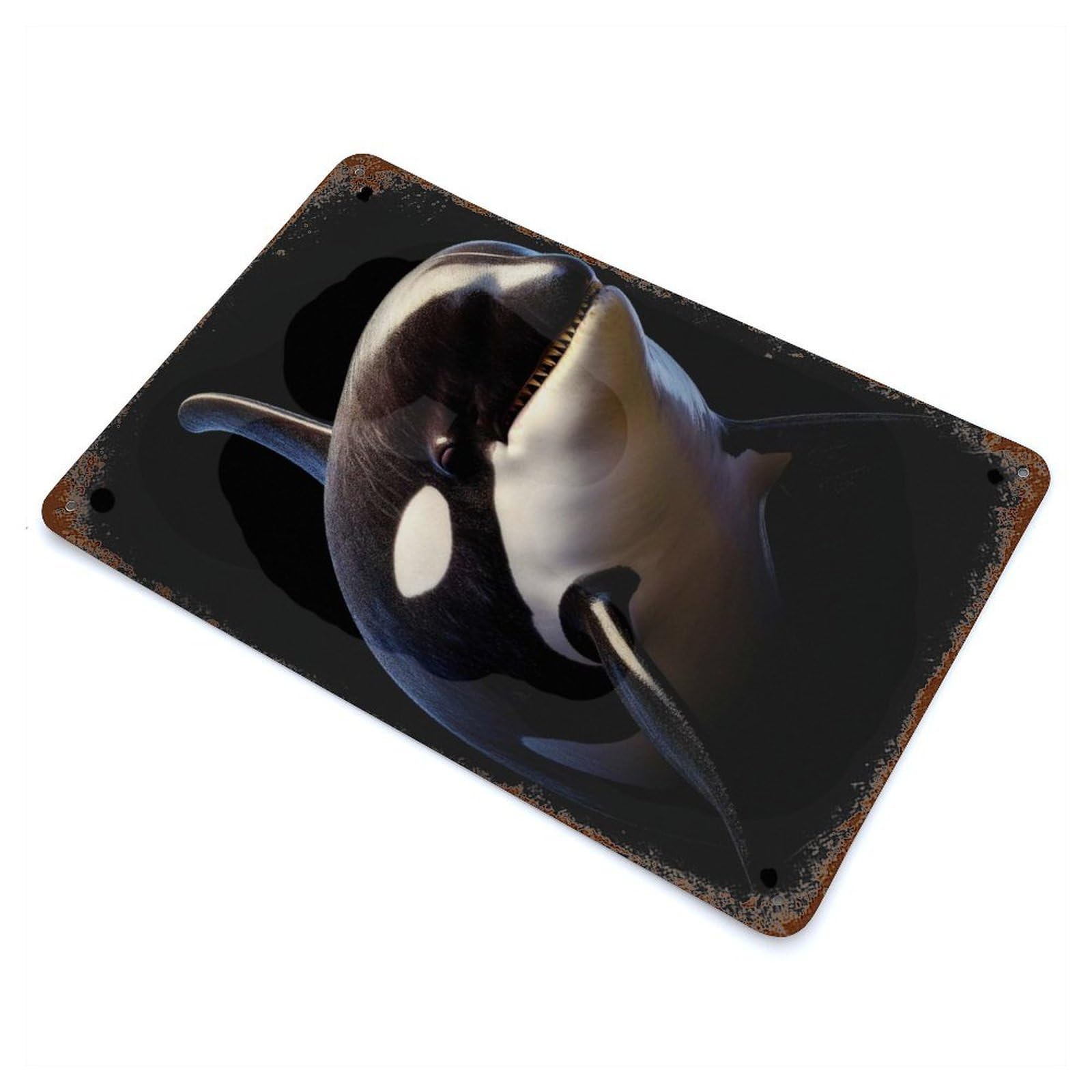 Orca Portrait Rust Effect Tin Sign 11.8"x7.9", Ideal for Shed, Workshop And Garage Wall Decor