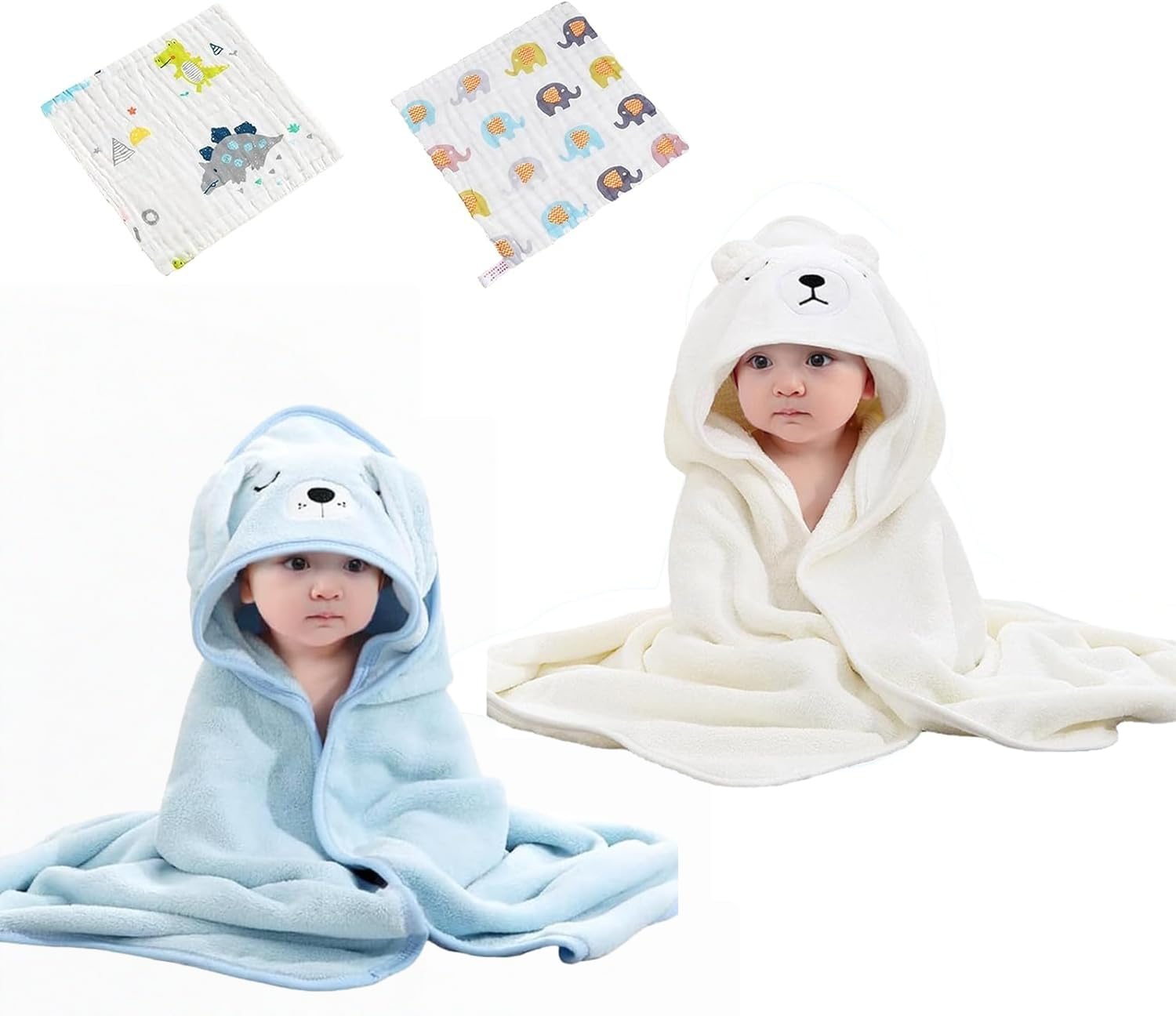 Ansilhus Men's Blue+White 2 Pack Hooded Baby Towel - Premium Soft Bath Towel For Bathtub For Babie, Newborn, Infant - Ultra Absorbent, Natural Baby Stuff Towel For Boy And Girl (White+Blue)