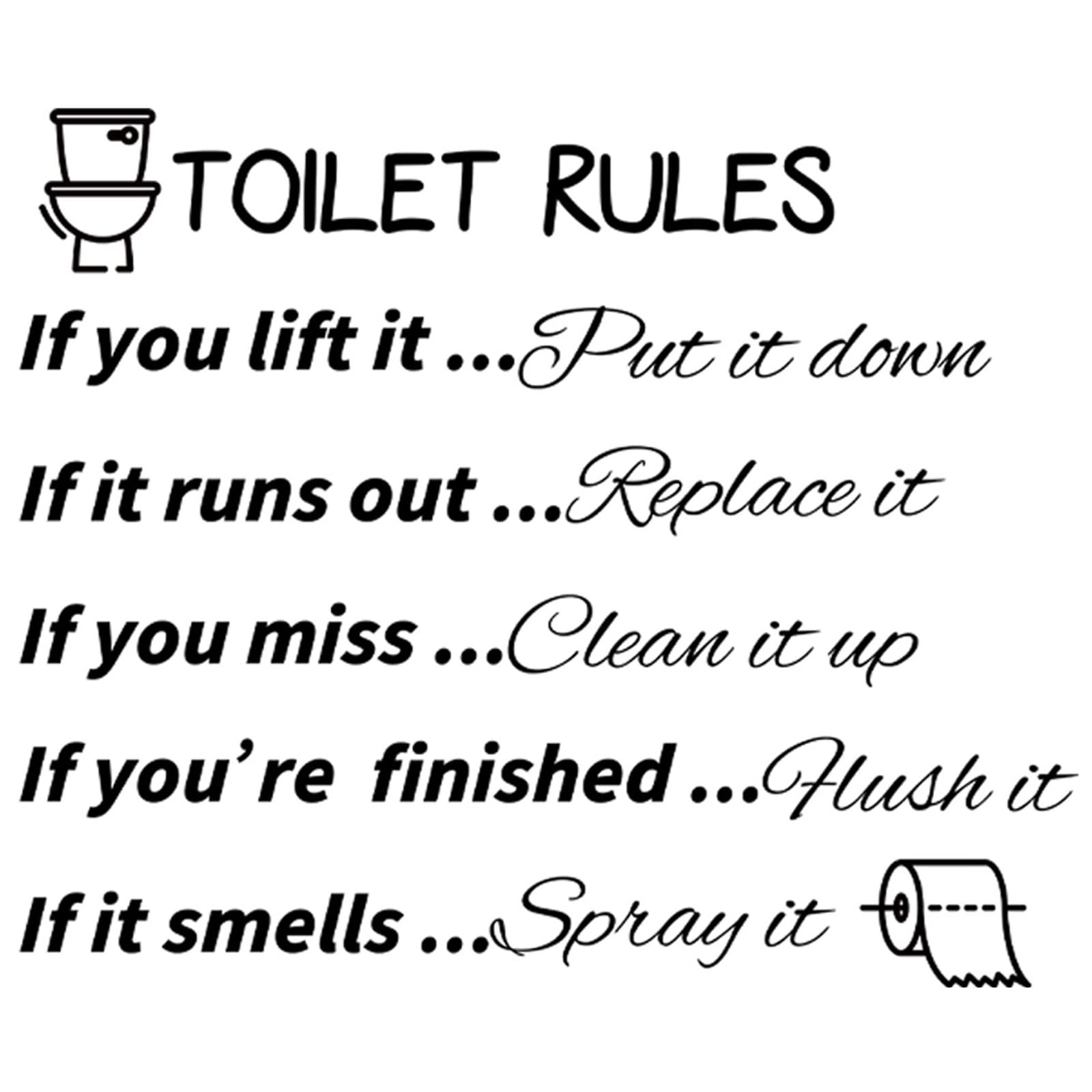 Removable Toilet Rules Sticker Wall Quotes Sign Washroom Bathroom Decals Sign Arts Decor for Hotel Home