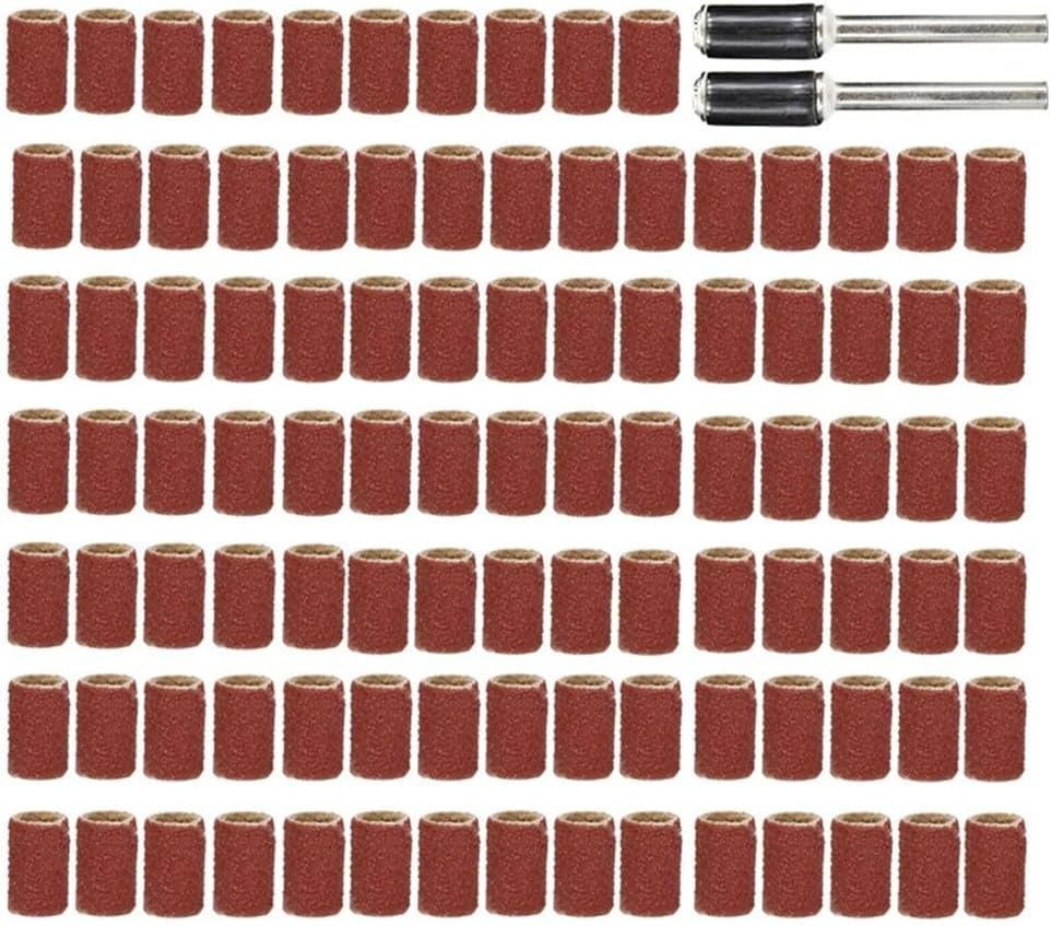 102pcs Sanding Drums Kit with 180 Grit Bands and 6.3mm Mandrels Rotary Tools, Carborundum Abrasive Sleeves Polishing, Grinding, Deburring and Removal