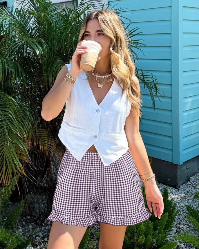 Image of Boxer Shorts for Women Pajama Gingham Shorts Casual Lounge Sleep Plaid Y2K Beach Bottoms for 2026 Summer