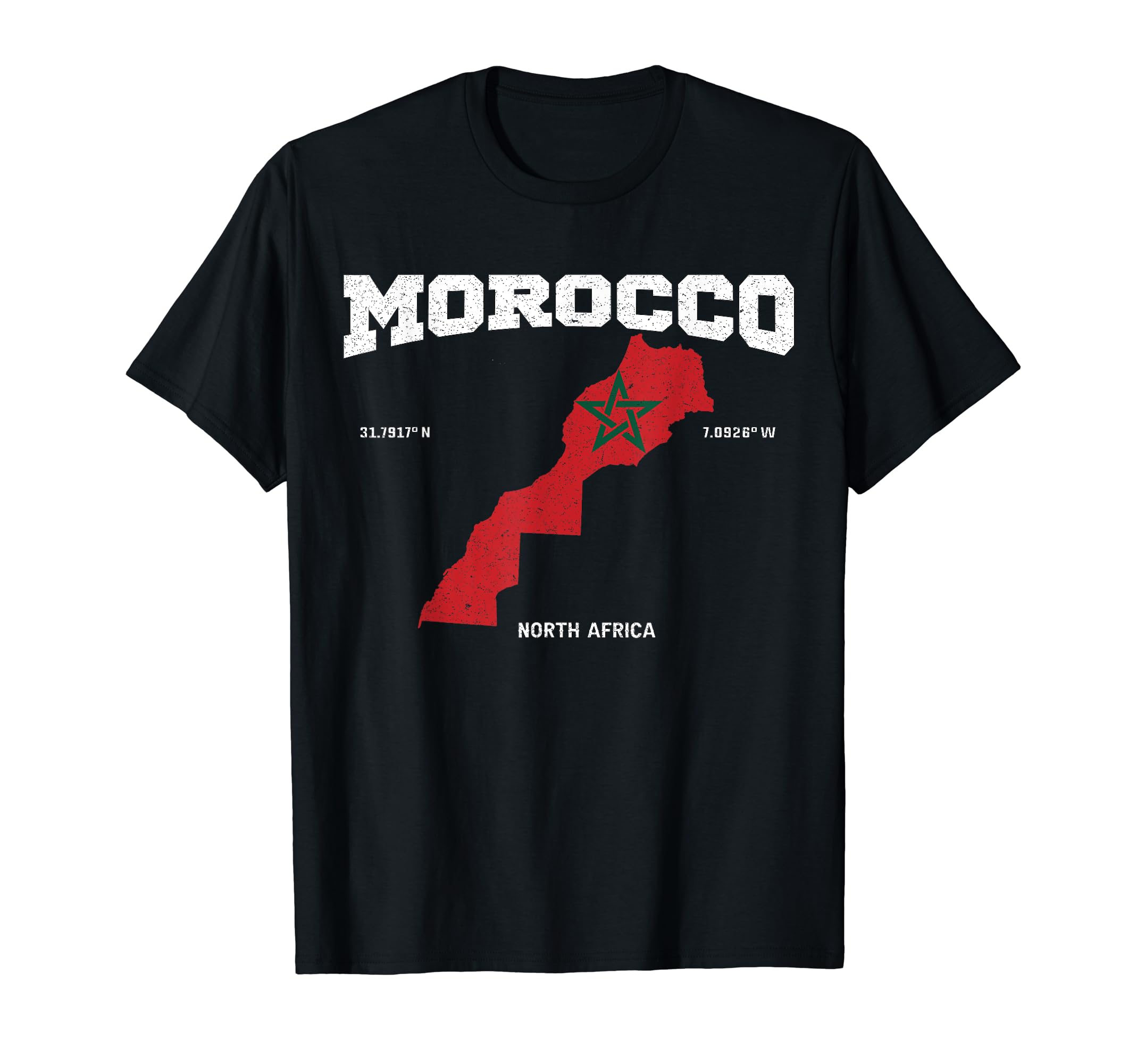 Moroccan StoreMorocco flag and map, Moroccan coordinates Tee T-Shirt