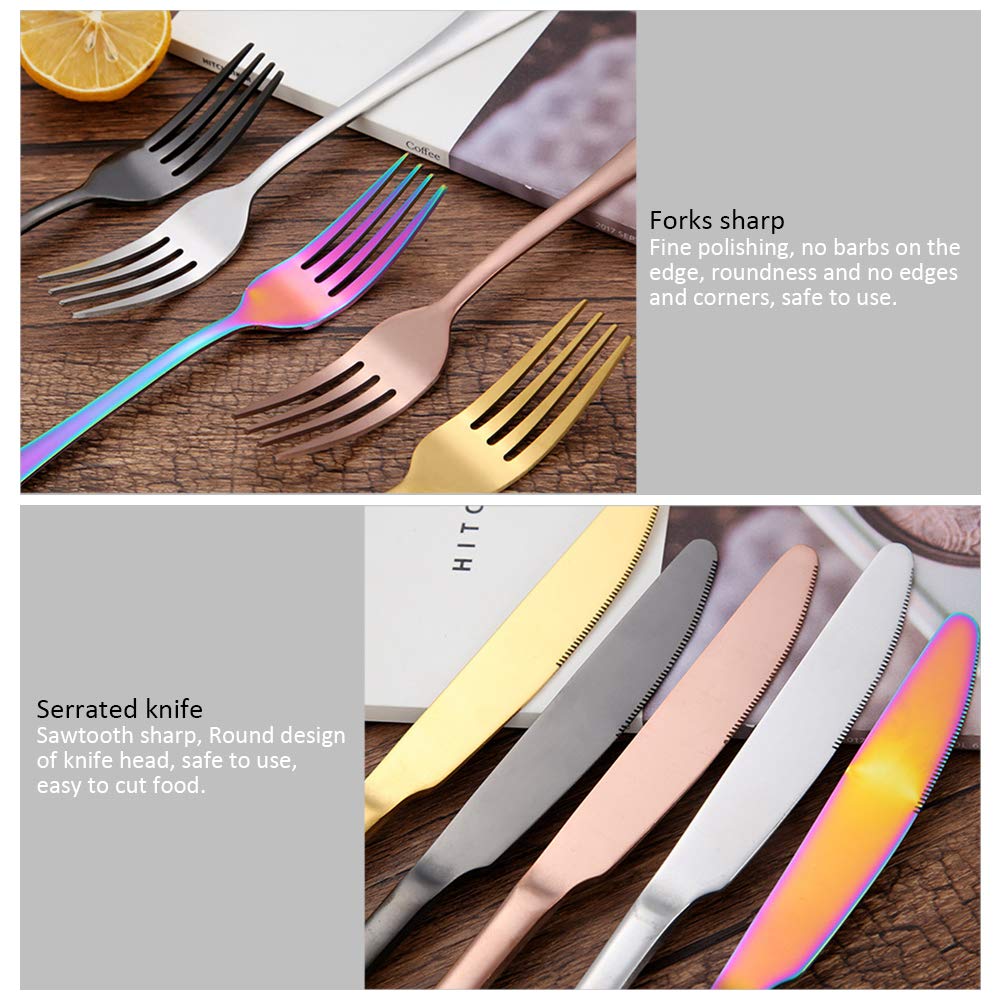 Set de Couverts de Table - 20 pièces Set de Coutellerie en Acier INOX, y Compris Couteau/Cuillère/Fourchette, Convient au Camping avec Cuisine, Service pour 4 Personnes, Multicolore