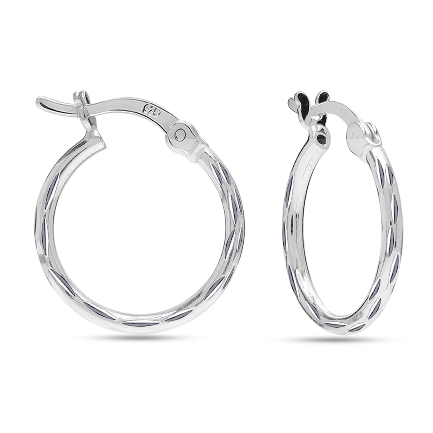 LeCalla 925 Sterling Silver Hoop Earrings for Women | Lightweight Classic Diamond-Cut Textured Hoop Earring | Women's Earring Hoops Size 20/25/30/35/