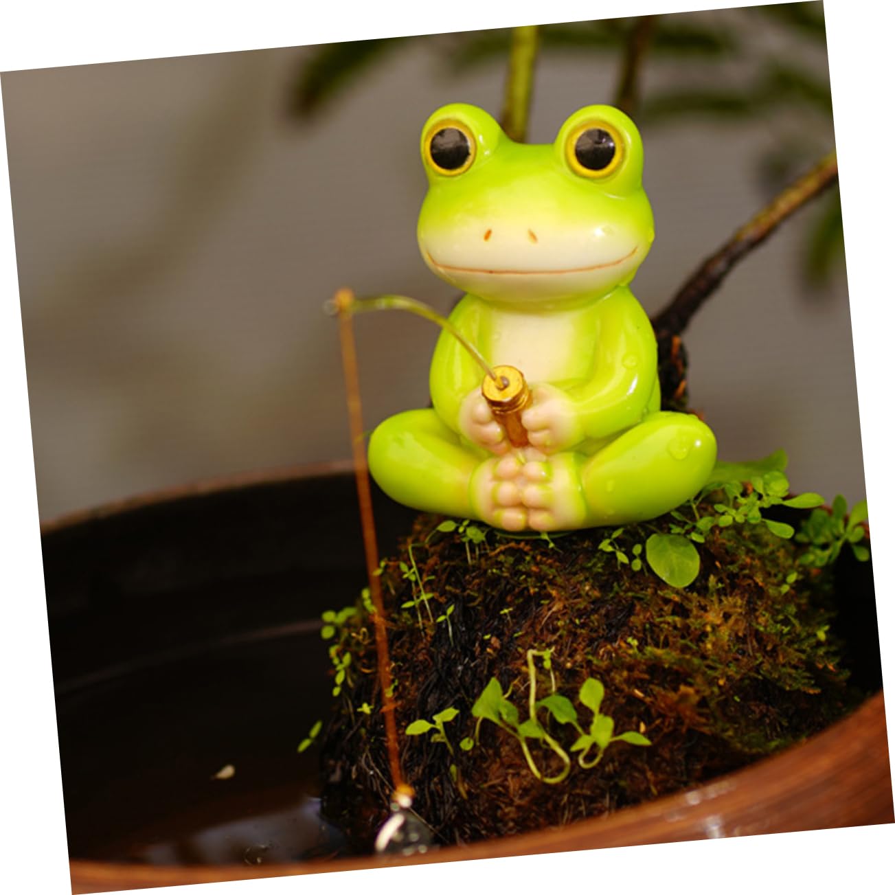 PRETYZOOM 2 Piezas Estatua De Pesca De Rana Decoraciones para Peceras Pequeñas Ornamento del Acuario Mini Figuritas De Ranas Juguetes De Pescado para Niños Mini Ranas Resina Green