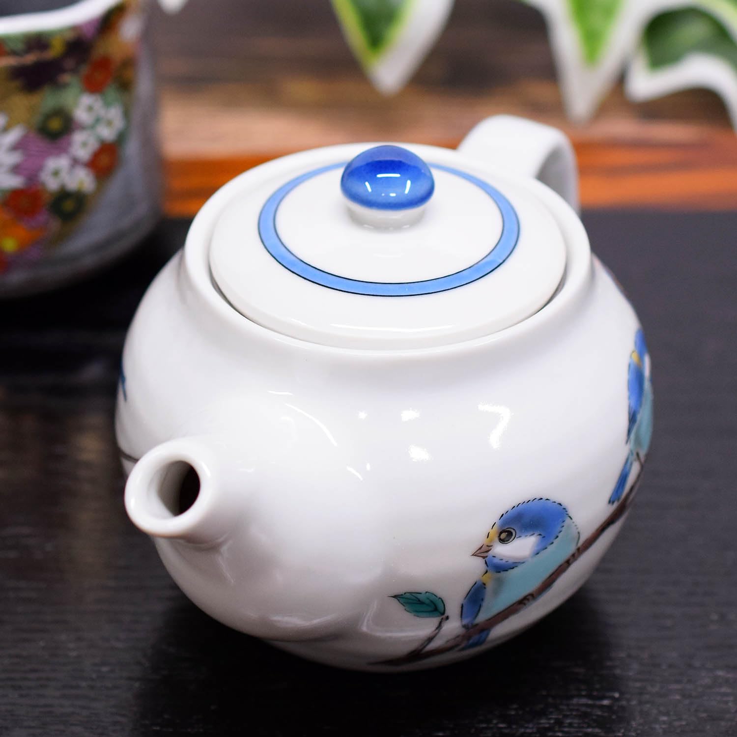 九谷焼急須 九谷焼 急須 大 がく紫陽花 ブルー＆ブルー 裏絵(Kutani teapot