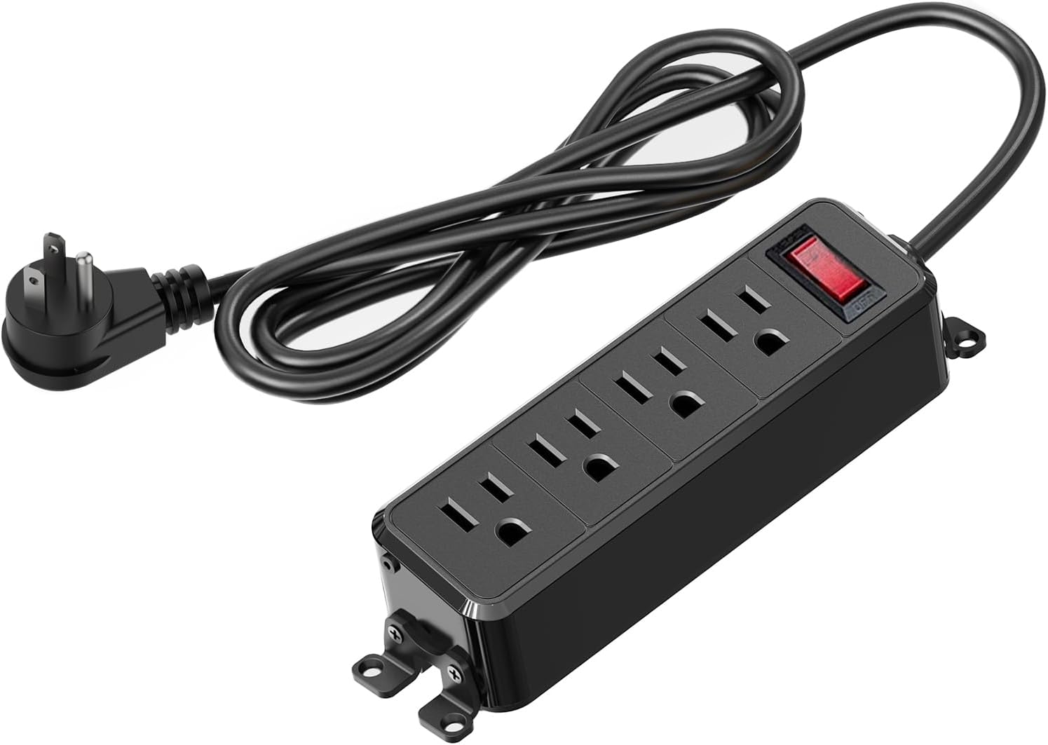 Wall Mount Power Strip Black, 4 Outlet Mountable Power Strip with Switch, 10ft Flat Plug Extension Cord for Home, Office, and School, ETL Listed (10ft, 4 Outlets)