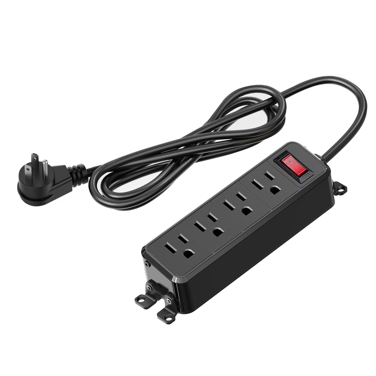 Wall Mount Power Strip Black, 4 Outlet Mountable Power Strip with Switch, 10ft Flat Plug Extension Cord for Home, Office, and School, ETL Listed (10ft, 4 Outlets)