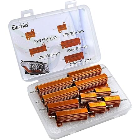 Eiechip Set of 10 Power Resistor, Aluminum Shell Resistors, 25W 6 Ohm/8 Ohm, 50W 25 Ohm, 100W 8 Ohm/3 Ohm Watt Shell Power Aluminum Housed Case Wirewound Resistor for Nest Hello Doorbell
