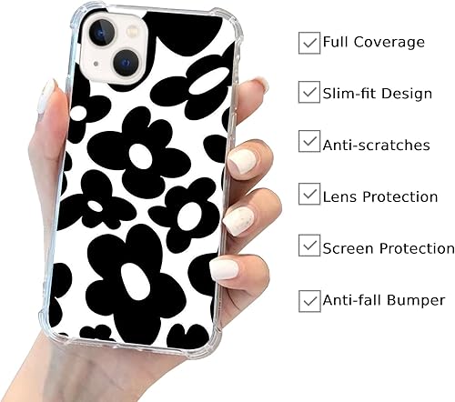 Miniatura 2 de Funda negra con diseño de flores retro de los años 70, compatible con iPhone 13, diseño vintage con diseño floral negro para iPhone 13, diseño de