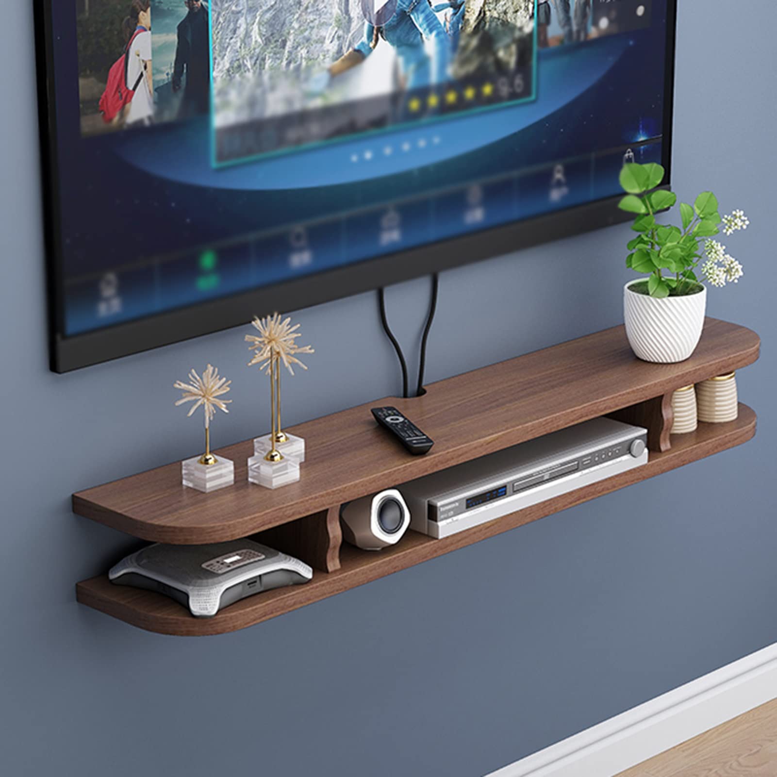 Mobile TV fluttuante da parete con supporto WiFi, in legno massello, organizer per console multimediale per nascondere il cavo, mensola per TV a parete per lettore DVD, TV box e telecomandi (100 x 22