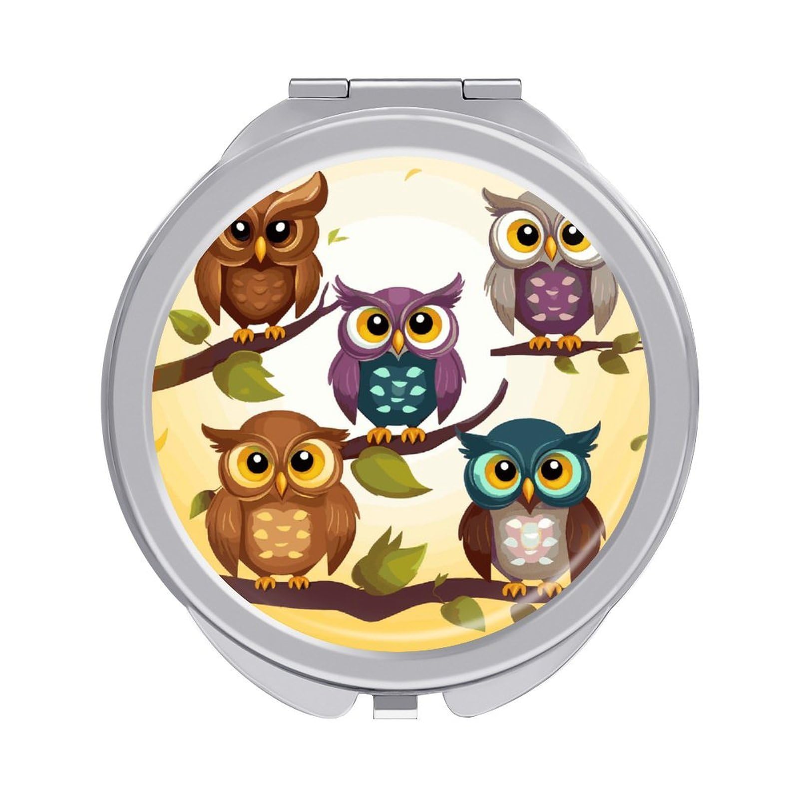 FekiLoot Owls Birds Travel Makeup Mirror 2 X /1 X Magnifying Slim Pocket Mirrors Compact for Purse Travel Makeup Mirrors for Pocket, Handbag, Purse Women Gift