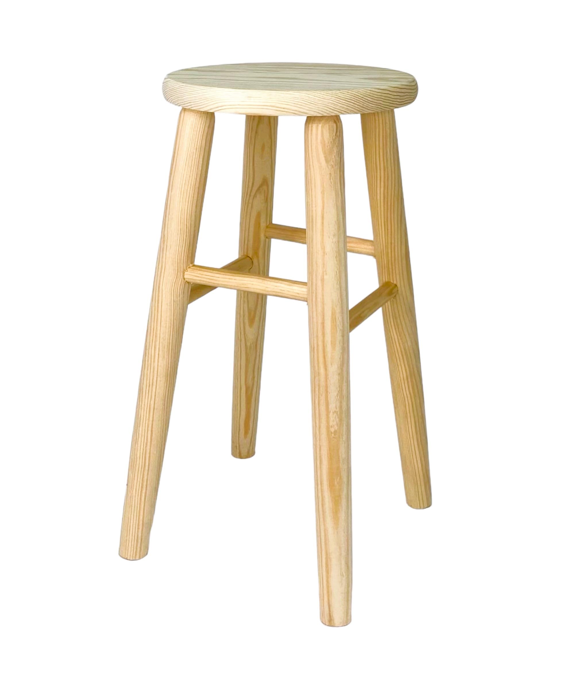 Taburete de Madera, banqueta de Madera Natural sin Tratar 48x24cm con reposapiés, Asiento para Todo Uso, hogar, Cocina, salón, Jardin, decoración. (Redondo - 47x24cm)