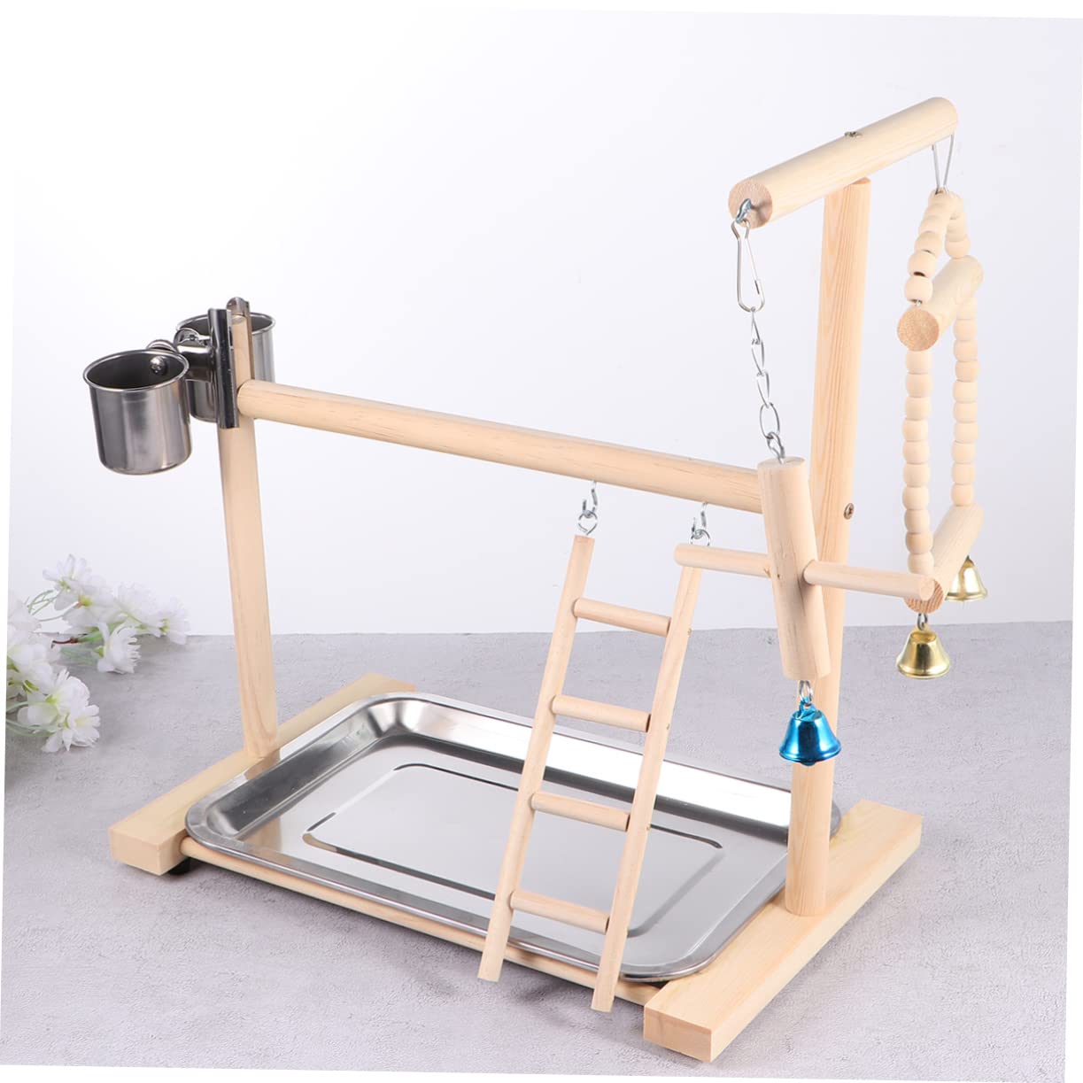 1pieza Columpio para Pájaros De Madera Juguete Colgante Divertido para Periquitos y Loros Estación De Creativa para Aves Pequeñas para Entretenimiento y Ejercicio Beige