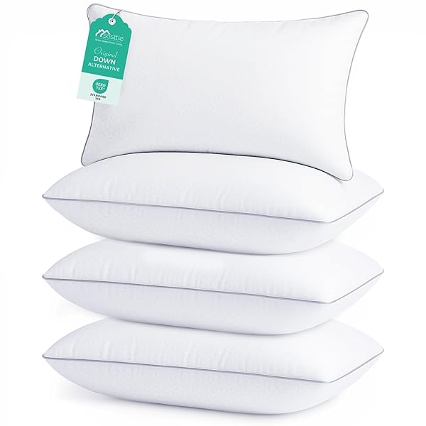 Sasttie Pillows Queen Size Set of 2, Bed Pillows for Side, Back, and Stomach Sleepers - Oeko-Tex Certified Down Alternative Plump Filling - Hotel Quality and Machine Washable, 2 Pack
