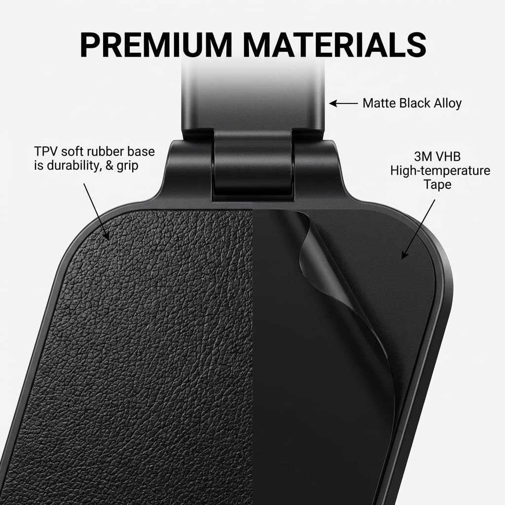 Car Phone Holder for MagSafe, N52 Strong Magnetic 3M Adhesive Dashboard Mount, 57mm Ultra-Thin Foldable (0.75"), 360° Swivel + 75°~210° Tilt, Car Phone Stand for iPhone