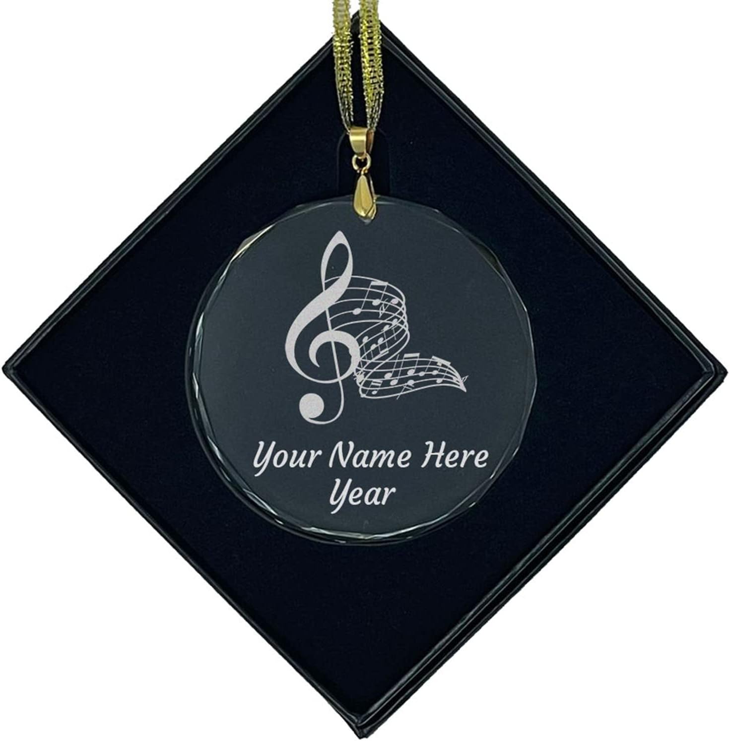 LaserGram Personalized Glass Christmas Ornament, Musical Notes, Custom Laser Engraved Gift Idea (Oval Shape)