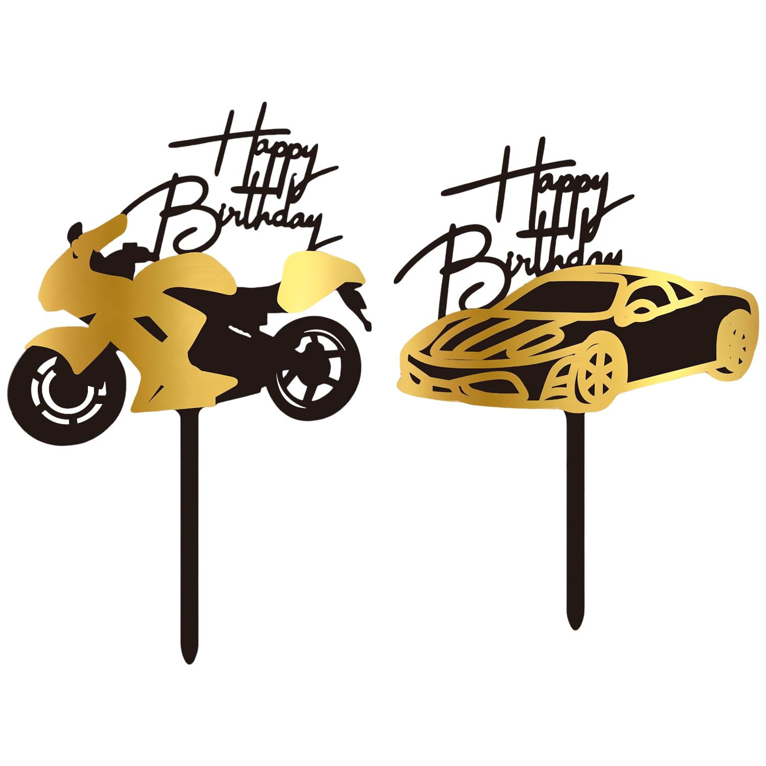 Cynosuretech Black Gold 1 Motorcycle Insert And 1 Car Insert, Birthday Cake Inserts, Creative Cake Decorations, Party Supplies