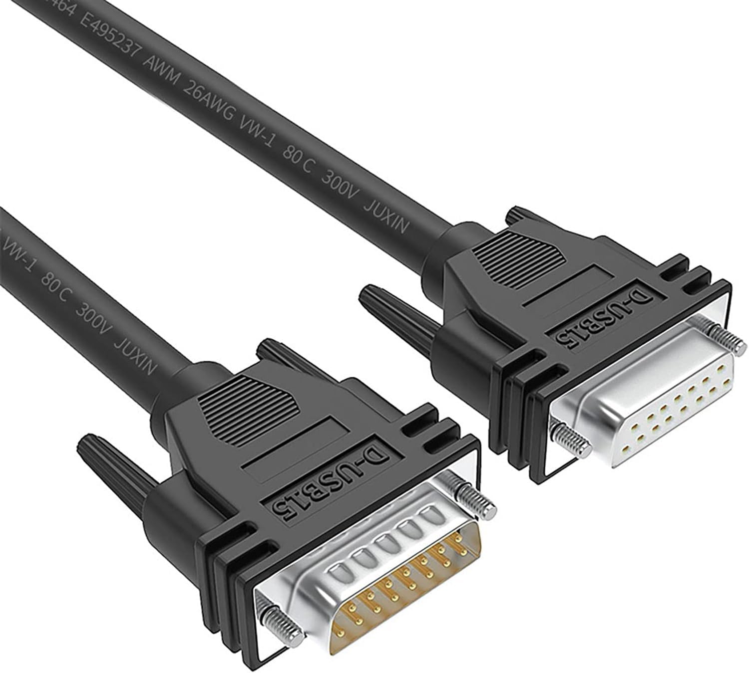 THE WHITE SHOP Serial Cable Male to Male DB15 15Pin Serial Cablee Double Shielded 10ft/3M Converter Cable DB15 Black Extension Serial Cable for CNC, UPS, PLC, Servo Driver