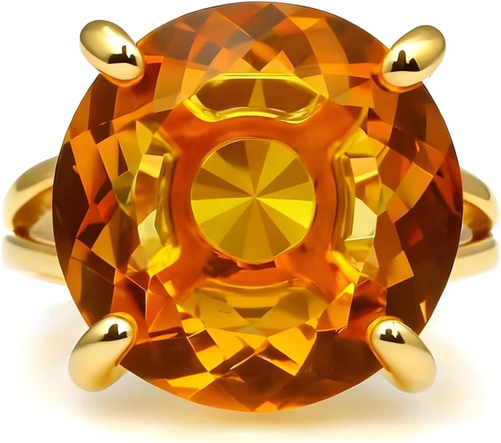 Remarkable Round November Birthstone Citrine in 14k Gold-filled Band and Prongs - Statement Rings for Women - Handmade Jewelry Ring for Any Kind of Celebration - with Box
