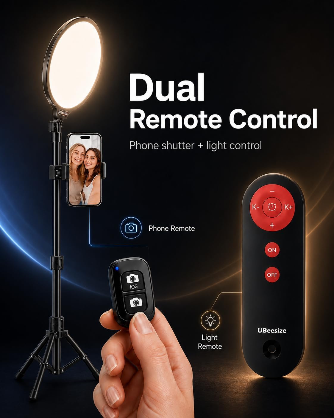UBeesize 10" Ring Light with 73" Tripod Stand, Phone Holder and Remote | Dimmable Full-Screen, LED Selfie Light Kit, Adjustable Stand for Video Recording, Makeup, Live Streaming, 2H/4H/8H timer