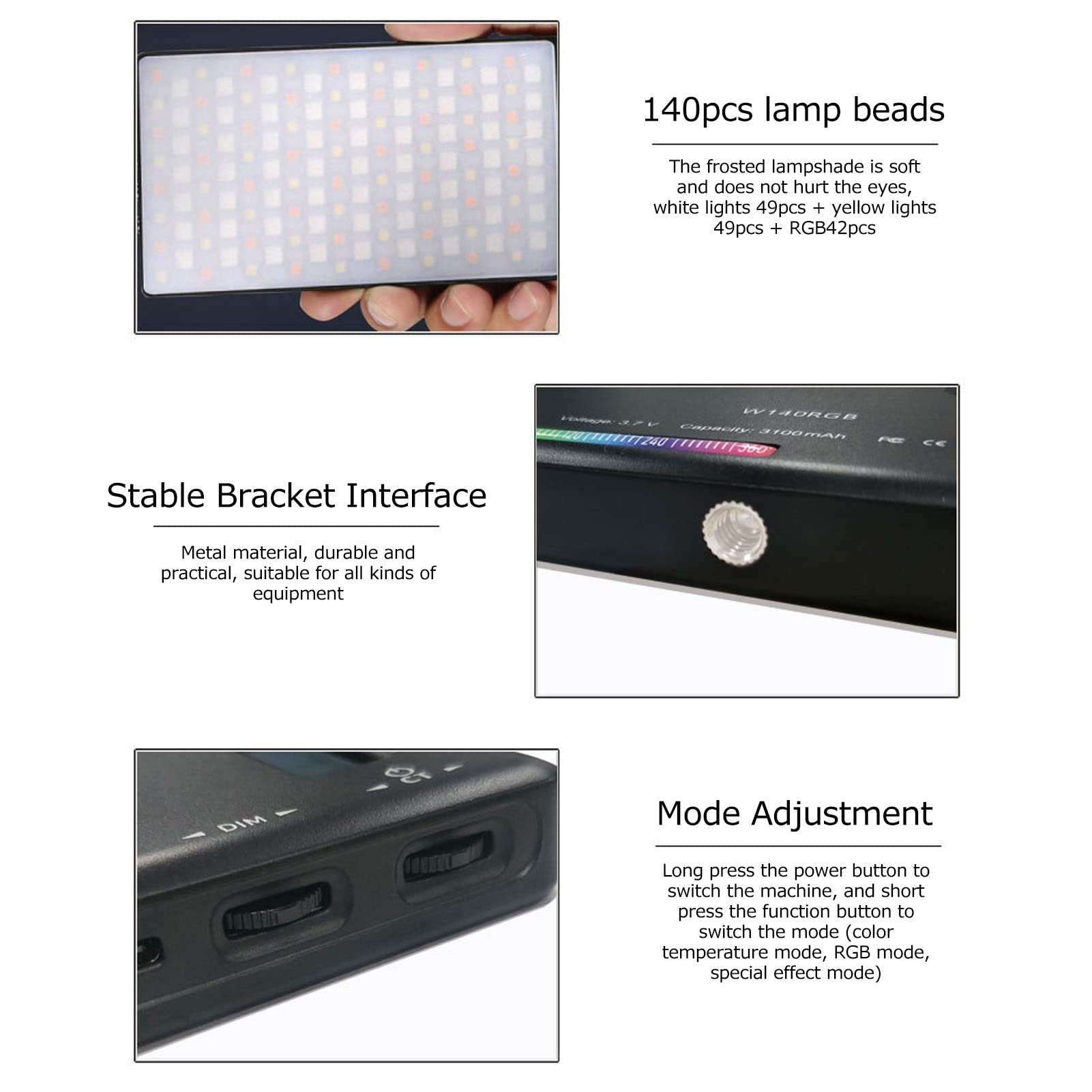 Luce Video a LED RGB Sulla Fotocamera, Luce Mini Fotocamera 3100mAh Lampada da Pannello Dimmerabile Ricaricabile da 2500K a 9000K, Luce di Riempimento per Fotografia a LED per Illuminazione Video per