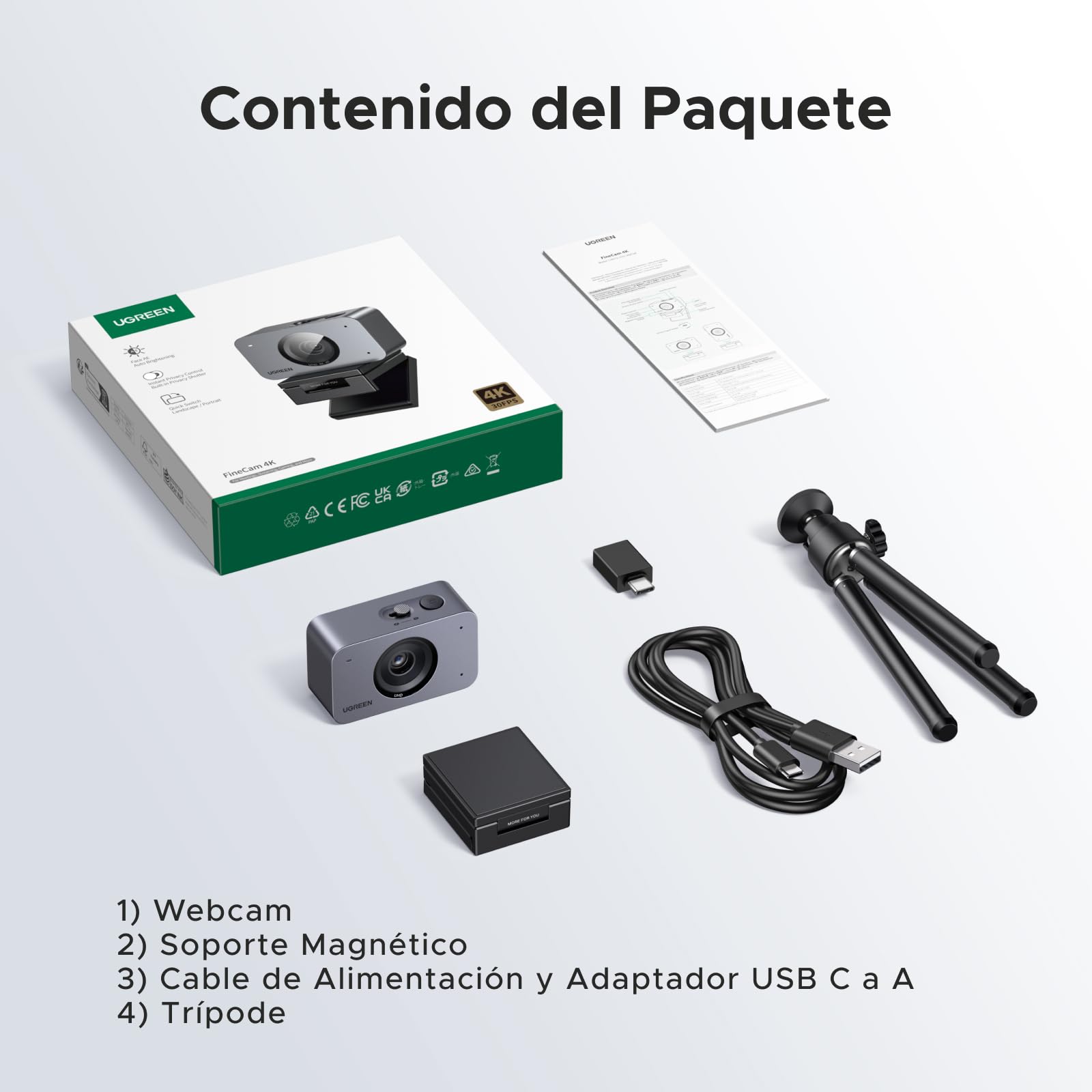UGREEN FineCam 4K UHD Webcam mit Dual-Mikrofon und Geräuschunterdrückung, Autofokus, USB-C