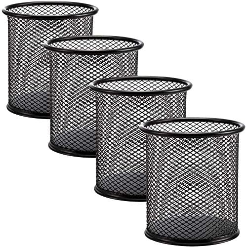 [4 Pack] Pen Holder - Pencil Holder for Desk - Metal Mesh Office Desk Pen Organizer Holders - Medium Sized Black Pen Cup Pencil Cup