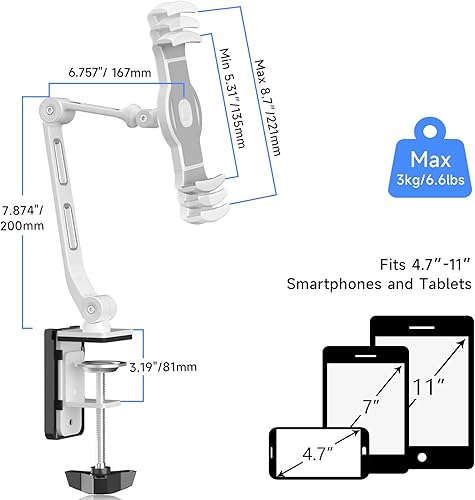 Miniatura 6 de suptek Soporte de escritorio de aluminio para tableta, soporte de teléfono celular flexible de 360 para iPad, iPhone, Samsung, Asus y más