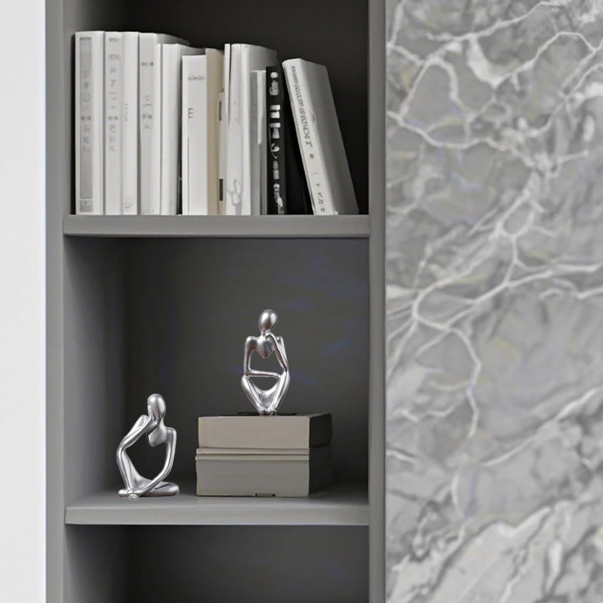 Scultura moderna per la casa, set da 3 pezzi, set di statua in resina argentata, decorazione per davanzale, decorazione per la casa, libreria, ufficio, scrivania, pensiero, meditazione