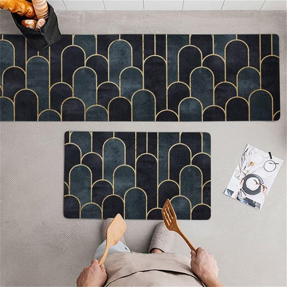 Tapis chambre résistant à l'usure géométrique bleu et vert 120x120