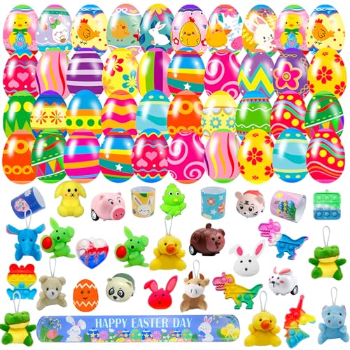 36 Pack Prefilled Easter Eggs with Fidget Toys, Bright Colorful Easter Eggs Prefilled with Variety Easter Stress Toys Great for Kids Toddler Easter Basket Stuffers Party Favors Gifts