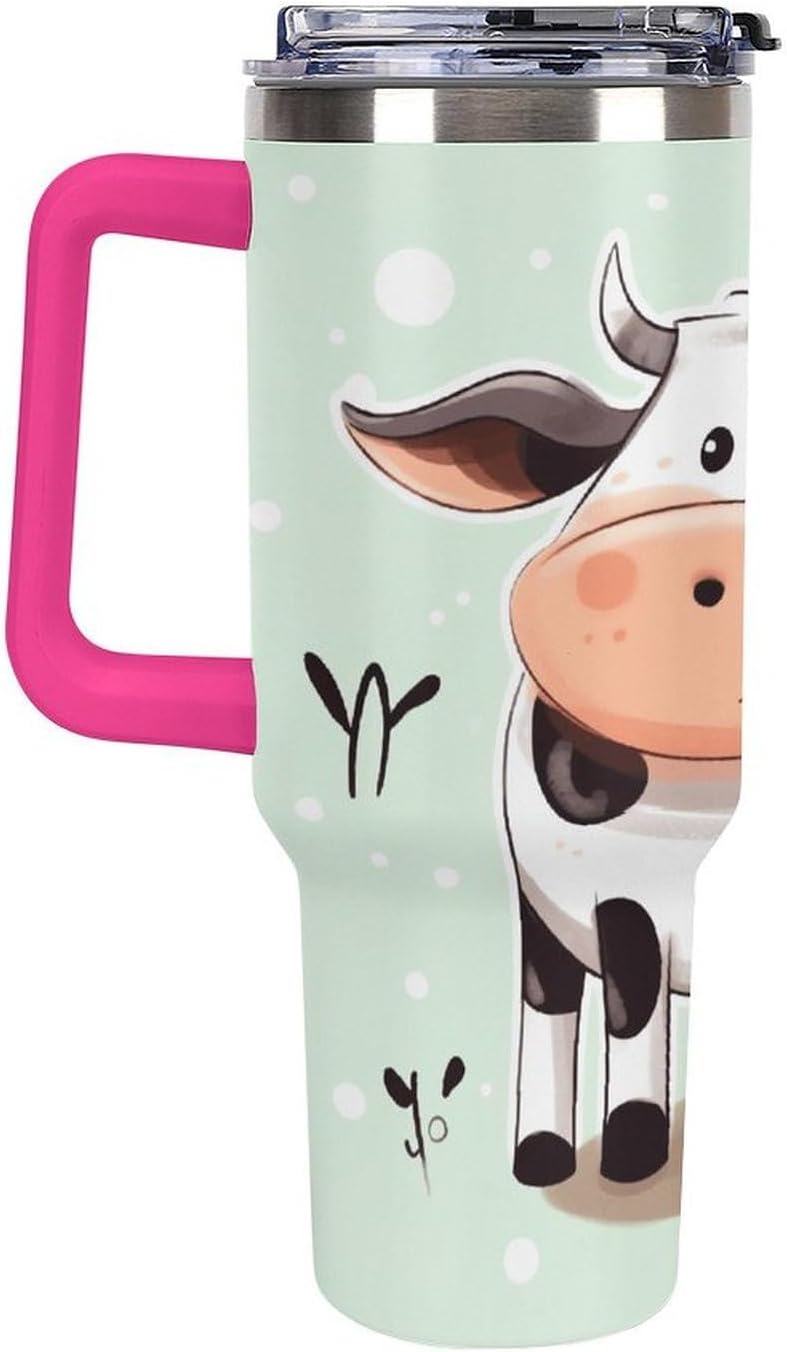 Cute Cow Polka Dot Tumbler 40 Oz with Handle&Lid Large Car Cup Stainless Steel Vacuum Travel Mug Insulated Water Bottle Leak-proof Portable Coffee Cup for Home Car Outdoor