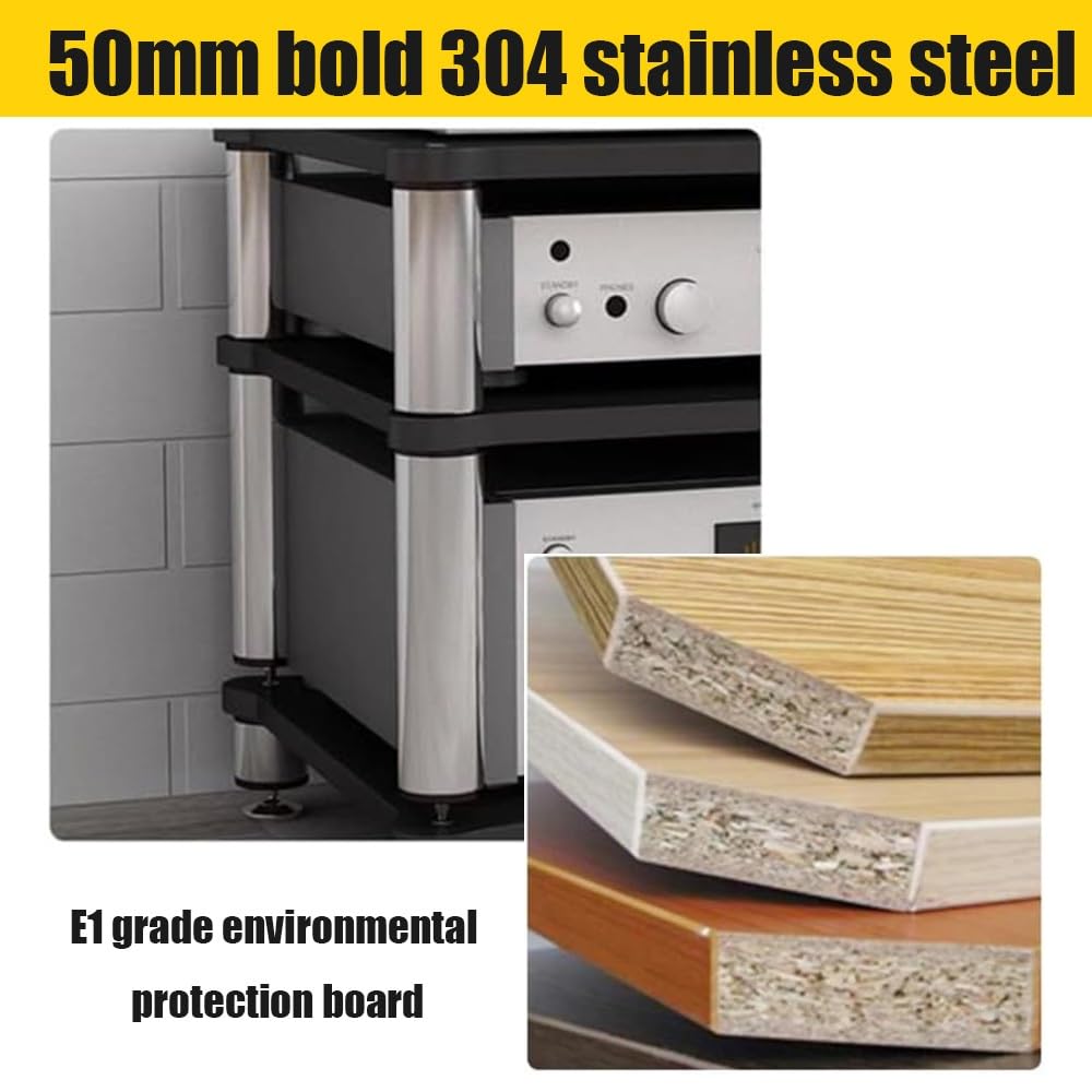 Generico Rack Audio Mobile, Av Tower Media Stand Supporto, 2/3/4/5 Livelli Armadio Audio HiFi Rack, Scaffale AV Per Rack HiFi, Armadio Per Componenti Video(Walnut,3-Tier (60x48x60cm))