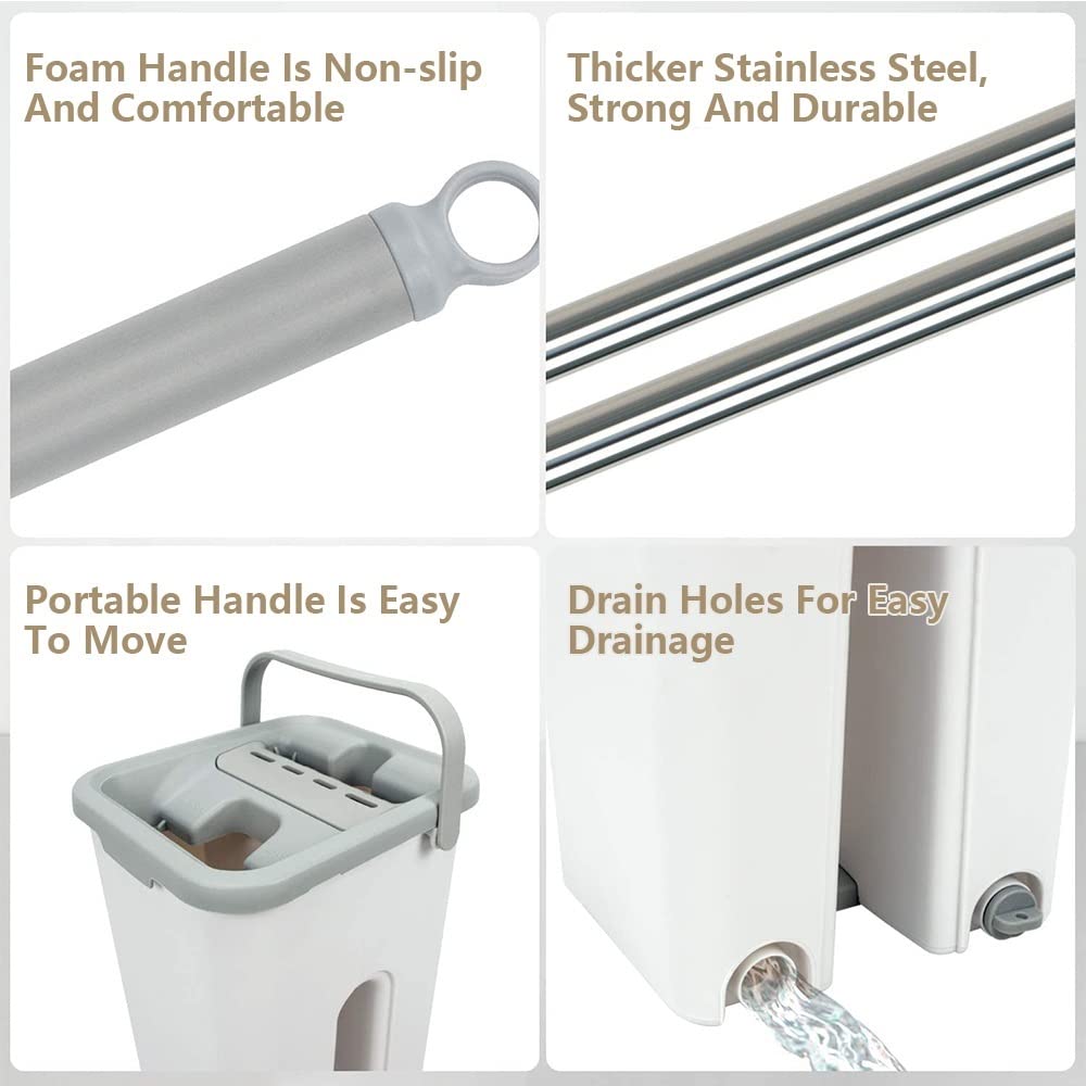 fregona Lavado a Mano Plana fregona mágica fregona con Cubo de la fregona Plana con Las Herramientas Cubo de Hogares de Cocina mop (Color : Rice White)