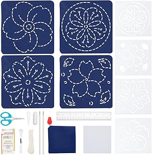 INFUNLY 4 Set DIY Sashiko Coaster Kit for Beginners Cherry Blossom Sashiko Embroidery Coaster Kit Sashiko Fabric Handmade Embroidery Kit for Adults Japanese Coaster Kit with Instruction for Gift - Buy now