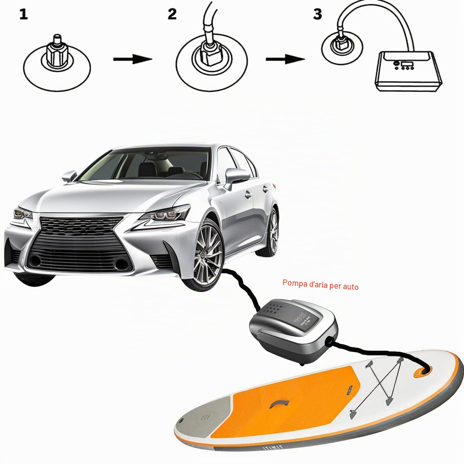 Adattatore Pompa Sup,Adattatore Sup Compressore Adatto 8 Valvola Dell'Aria,Accessori Sup Per Pompa Materassino Tavola Surf Paddle Board Gommone,Accessori Sup Paddle Kayak Pompa Elettrica