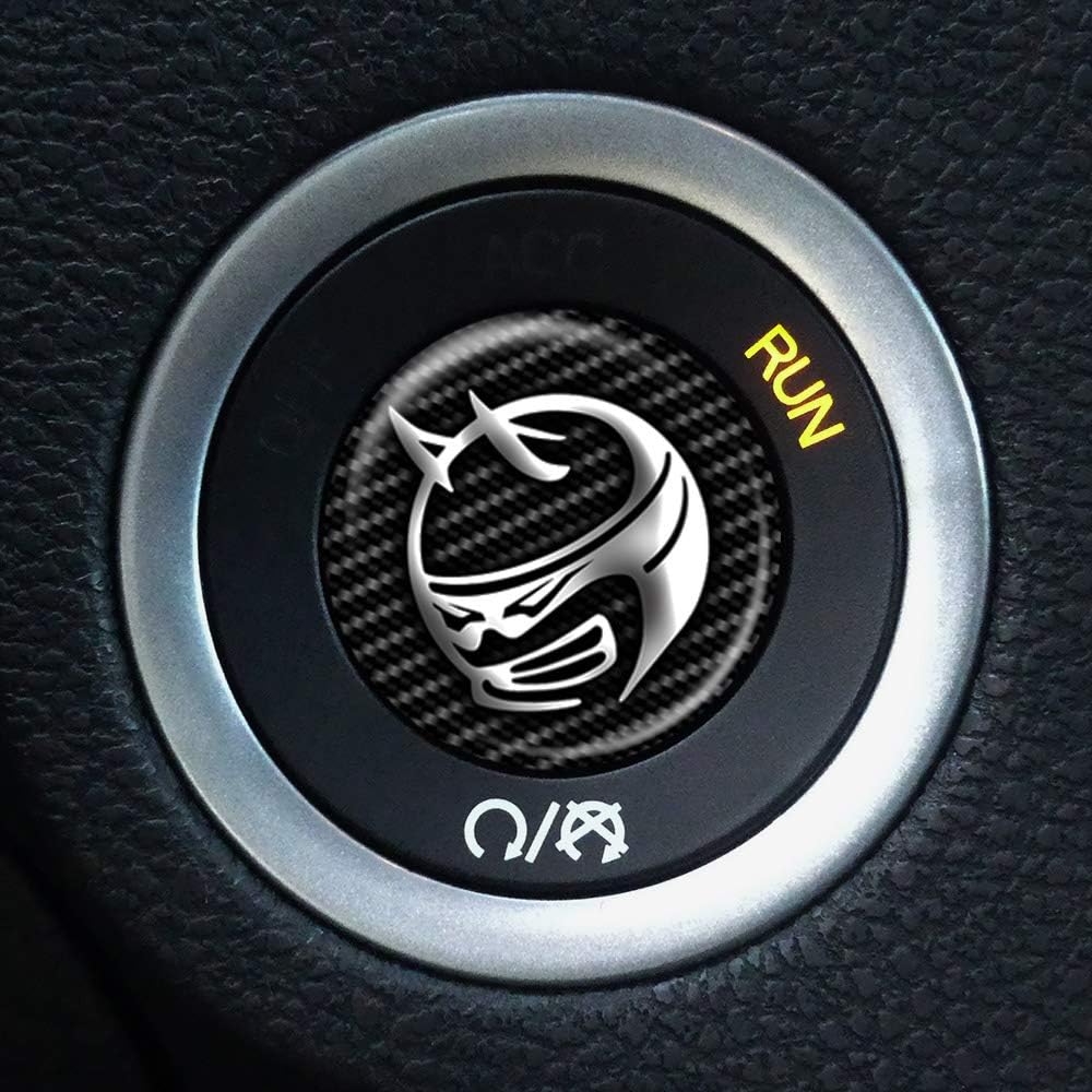 Scat Pack Horn Bee Head - Carbon Style for Dodge Charger and Challenger Scat Pack Ignition Button Overlay Push Start Stop Domed Decal Sticker 14