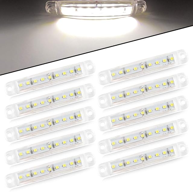 Yifengshun 10pcs 3.9" White 9 LED Side Marker Lights 12-24V,Bright Indicator Light Front Rear Side Position Lamps for Car Truck Trailer Camper Van Lorry RV Marker Lights