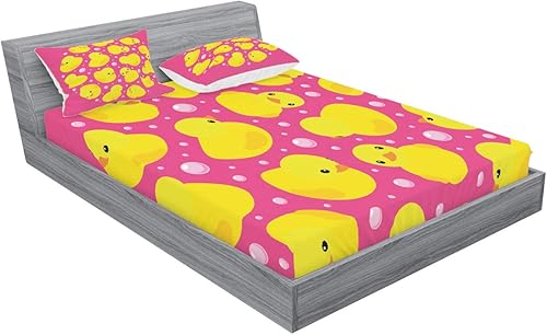 Miniatura 331 de Ambesonne Juego de sábanas bajeras y fundas de almohada con diseño de gato durmiendo en luna creciente, estrellas, sueños nocturnos, juego de ropa