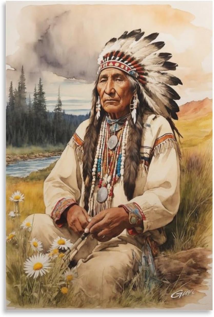 Canvas Art Print Poster Native American Indian Chief