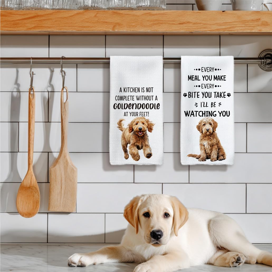 Goldendoodle Dog Kitchen Towels Set of 2, Goldendoodle Gifts Hand Towels, Gifts for Golden doodle Lovers Dish Towels Dishcloths Tea Towels for Kitchen, Dog Kitchen Bathroom Decor, 16x24 Inch