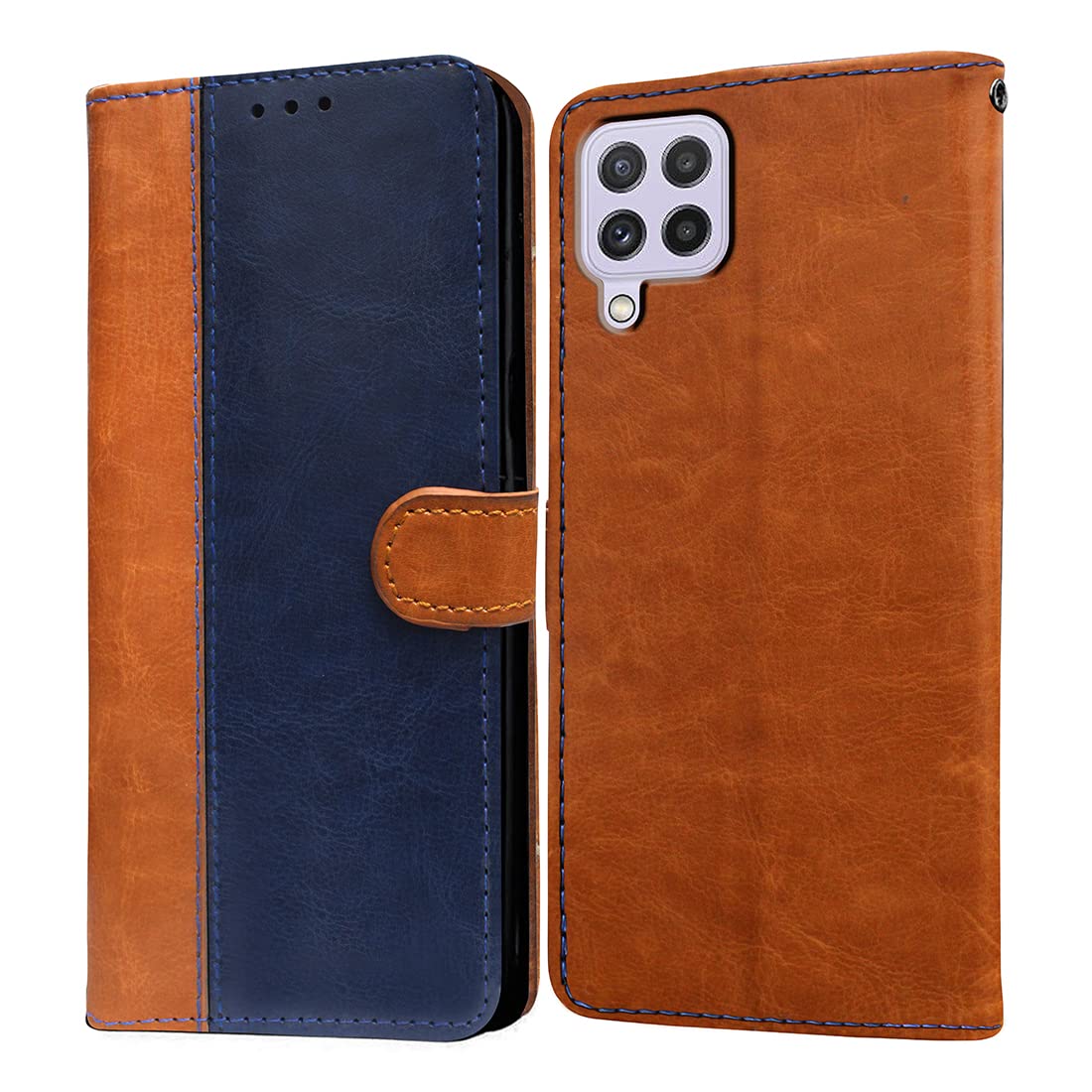 Casotec Flip Cover for Samsung Galaxy A22 4G / F22 4G | Premium Leather Finish | Inbuilt Pockets & Stand | Flip Case for Samsung Galaxy A22 4G / F22 4G (Camel and Blue) (B0B9YP4ZWW) Amazon Price History, Amazon Price Tracker
