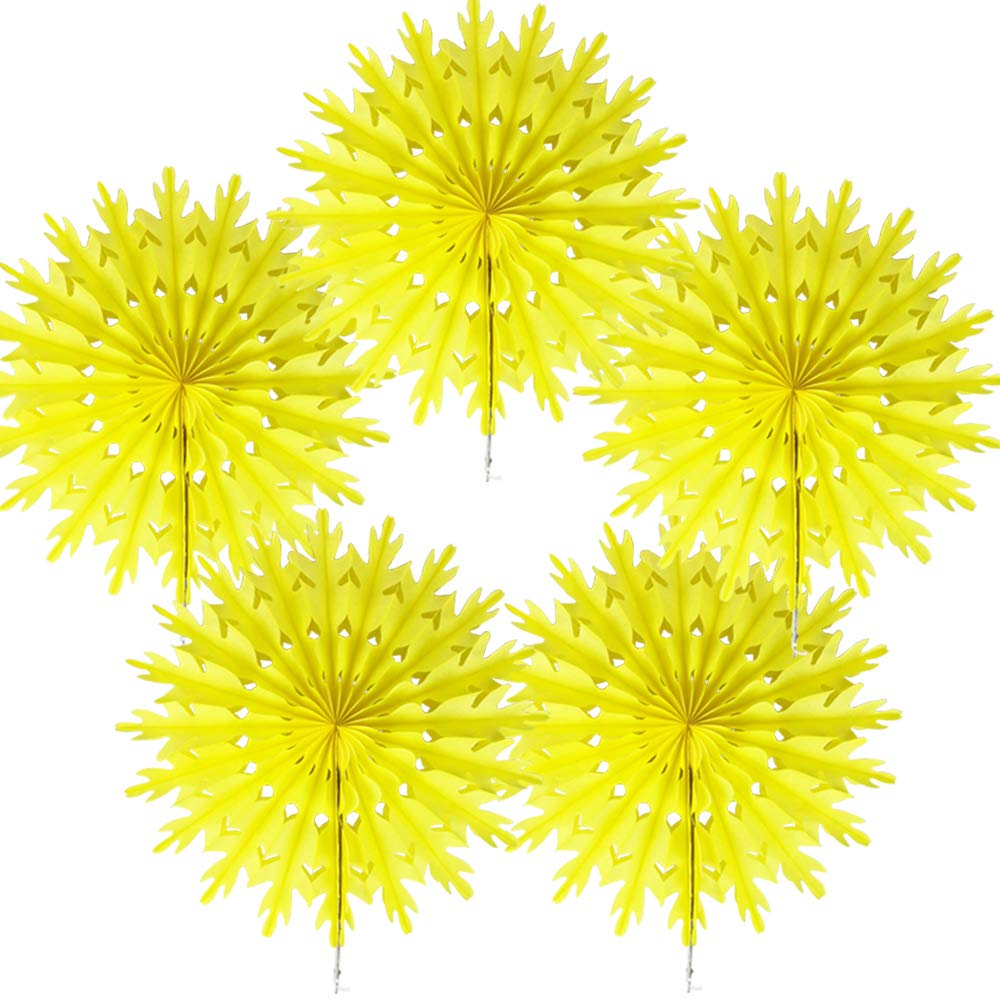 Time to Sparkle 8"(20cm)-5pcs Hanging Fans Tissue Paper Fan Paper Flowers Baby Shower Birthday Wedding Snowflake Christmas | Fan-hot Yellow |