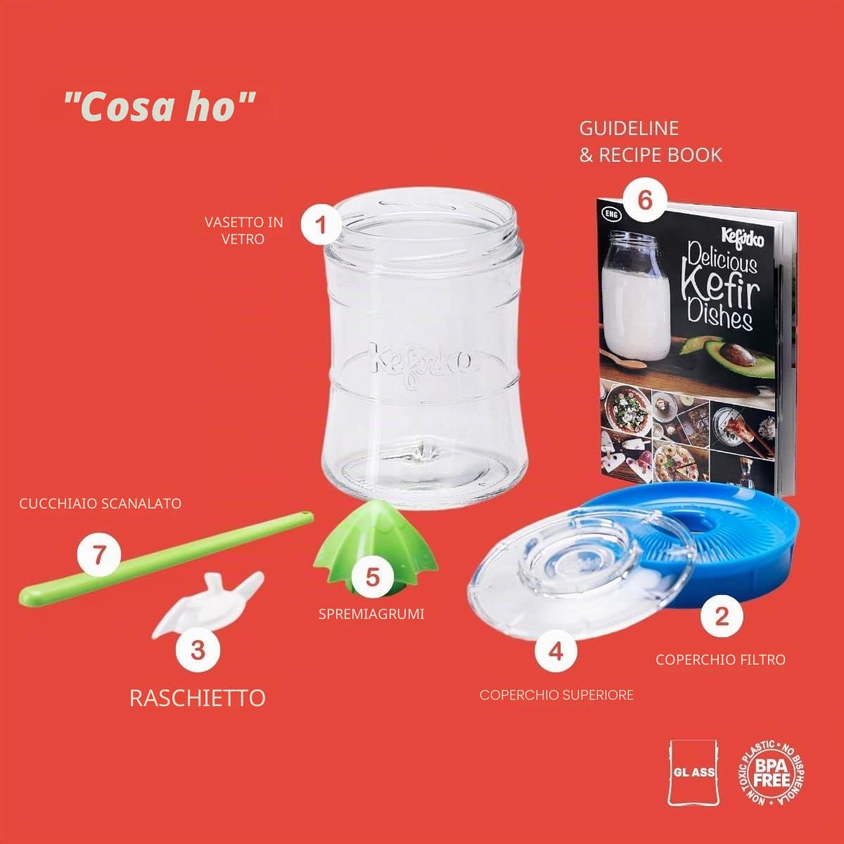 Kefirko Kefir Maker 848ml Set per La Preparazione del Kefir in Casa – Verde