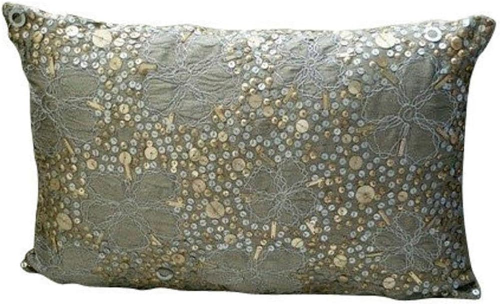 The HomeCentric Silver Standard Pillow Cover Zipped, Metallic Sequins Flower Sparkly Glitter Standard Pillow Sham, 20x26 inch (50x65 cm) Silk Standard Pillow Sham, Contemporary Standard - Mystic Silks