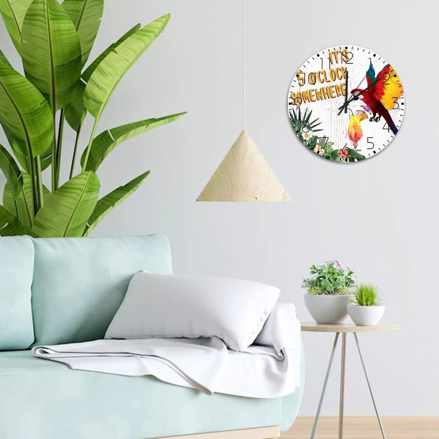 10 Inch Silent Non-Ticking Wall Clocks Battery Operated It's Five O'clock Somewhere Home Decoration for Patio Happy Hour Pool Beach Vintage Round Wooden Wall Clock Rustic for Porch Study Room