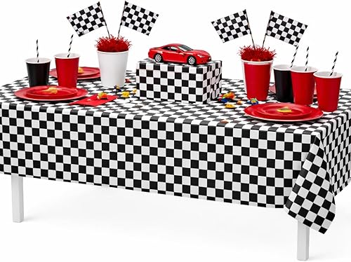 Miniatura 3 de Mantel desechable para fiestas con motivo de bandera de meta de carreras de automovilismo, a cuadros negros y blancos, de GIFTEXPRESS (paquete de 2)